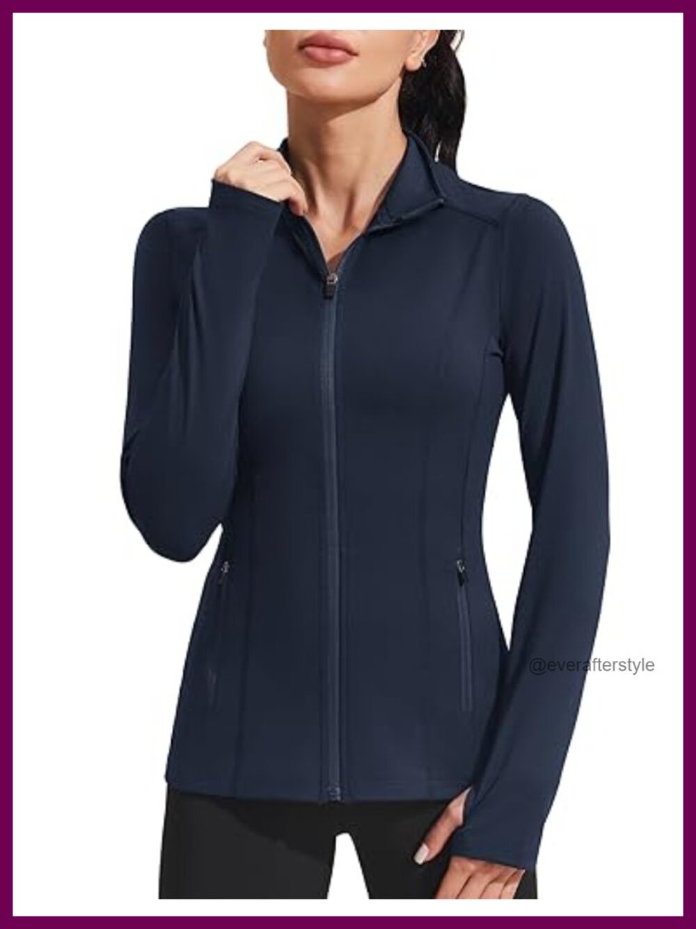 Women's Slim Fit Full Zip Athletic Running Jacket with Thumbholes